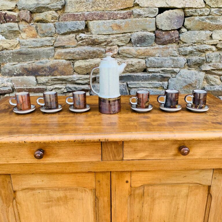 Service à café ancien vintage orange nacré - Collection